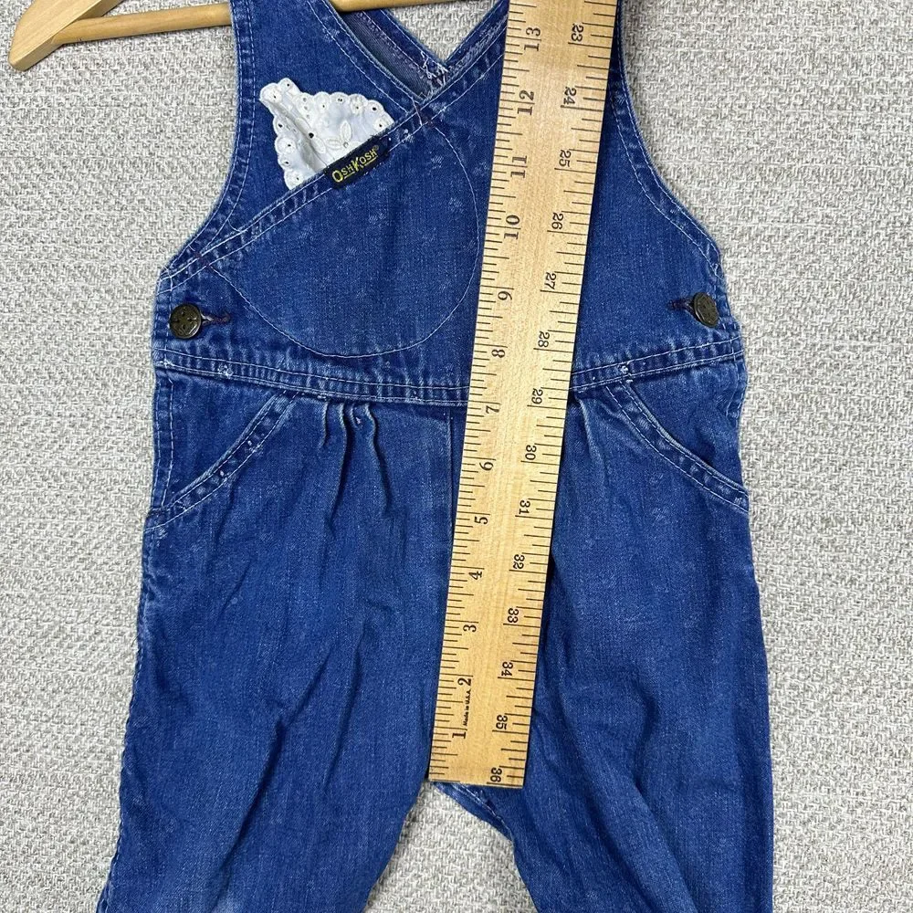 Vtg Osh‎ Kosh B'Gosh Sz 3T Girls Vestback Denim Overalls Blue Lace USA Union Tag